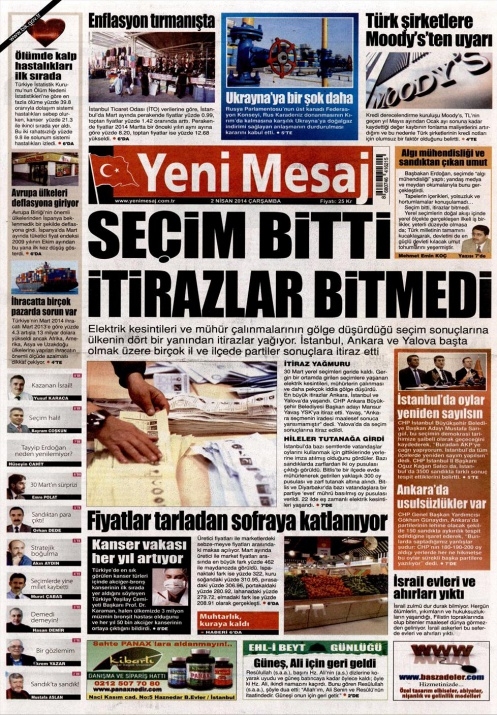 BUGÜNKÜ GAZETE MANŞETLERİ (2 NİSAN 2014 ÇARŞAMBA) 25