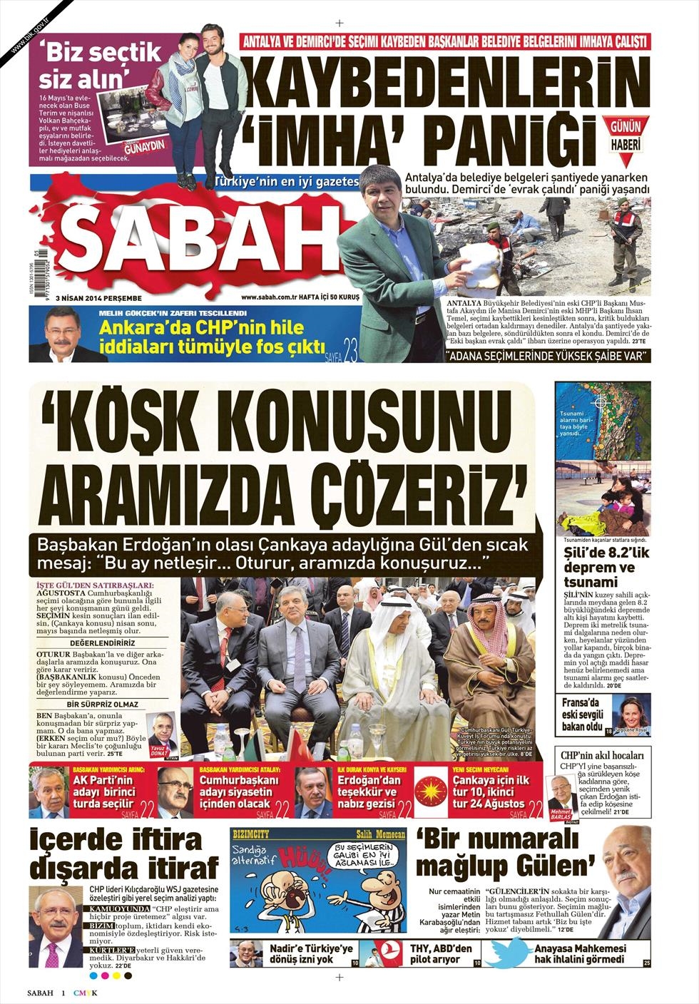 BUGÜNKÜ GAZETE MANŞETLERİ (3 NİSAN PERŞEMBE 2014) 1