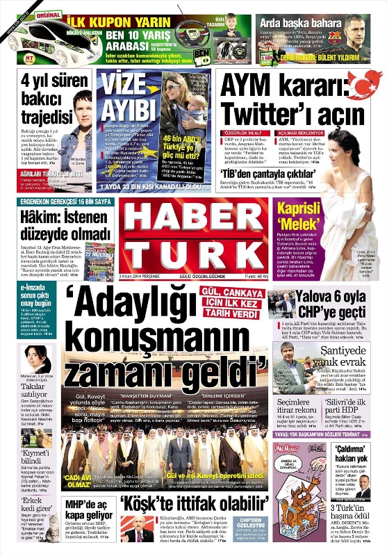 BUGÜNKÜ GAZETE MANŞETLERİ (3 NİSAN PERŞEMBE 2014) 12