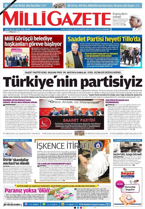 BUGÜNKÜ GAZETE MANŞETLERİ (3 NİSAN PERŞEMBE 2014) 13