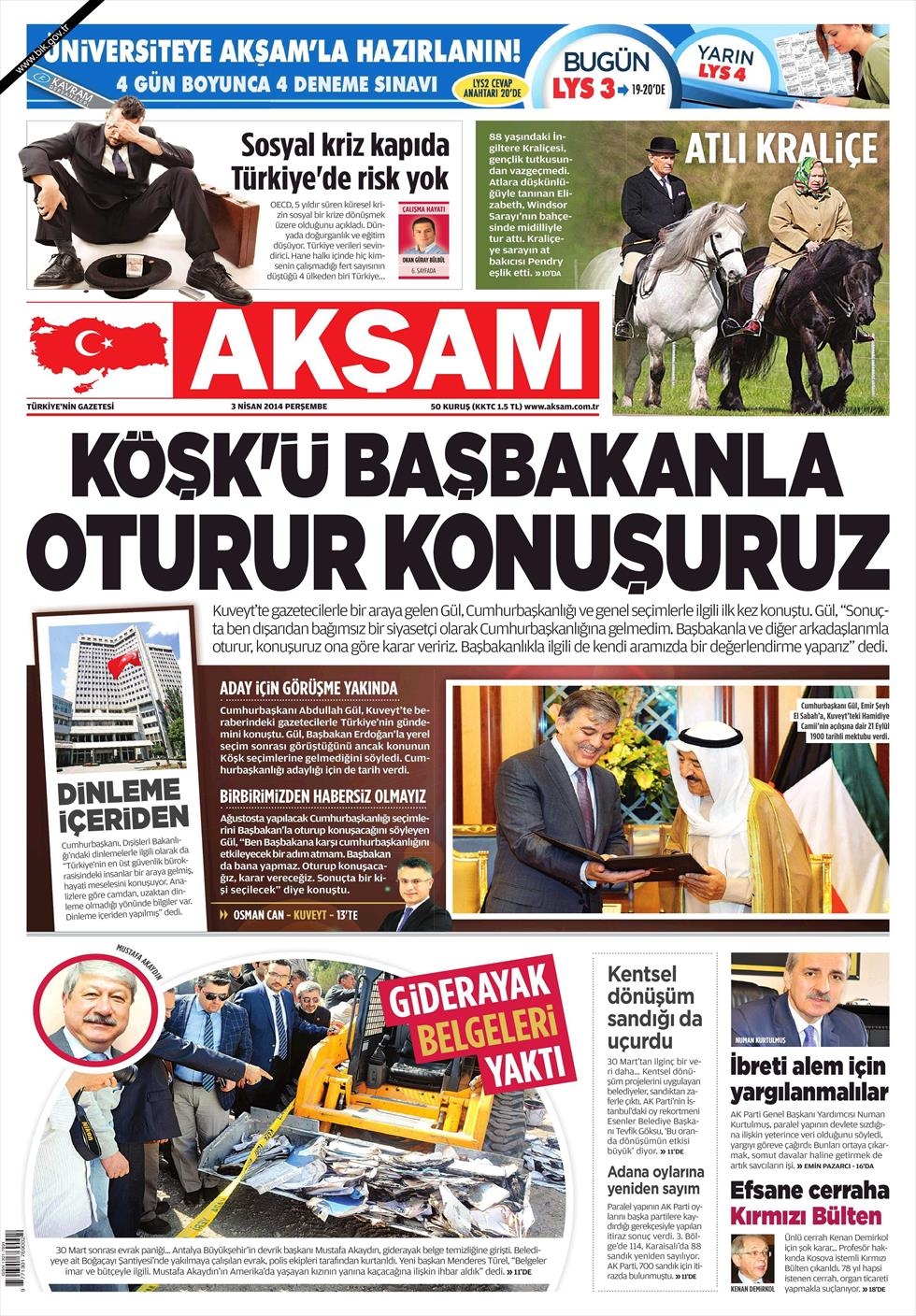 BUGÜNKÜ GAZETE MANŞETLERİ (3 NİSAN PERŞEMBE 2014) 2