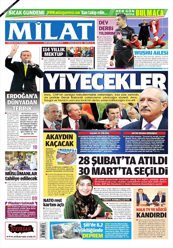 BUGÜNKÜ GAZETE MANŞETLERİ (3 NİSAN PERŞEMBE 2014) 20