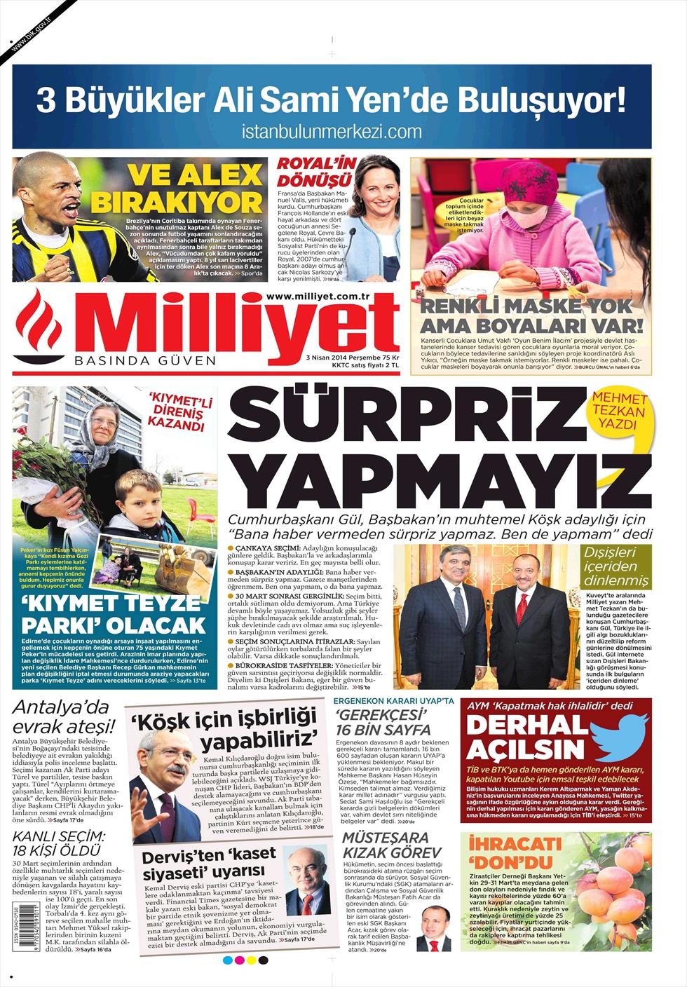 BUGÜNKÜ GAZETE MANŞETLERİ (3 NİSAN PERŞEMBE 2014) 3