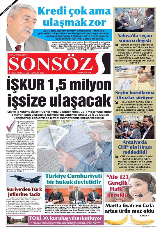 BUGÜNKÜ GAZETE MANŞETLERİ (3 NİSAN PERŞEMBE 2014) 34