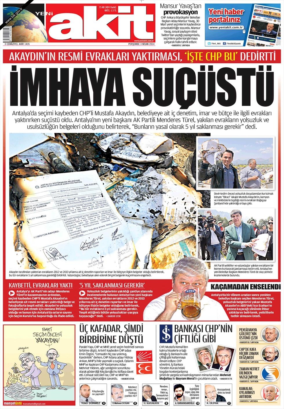 BUGÜNKÜ GAZETE MANŞETLERİ (3 NİSAN PERŞEMBE 2014) 4