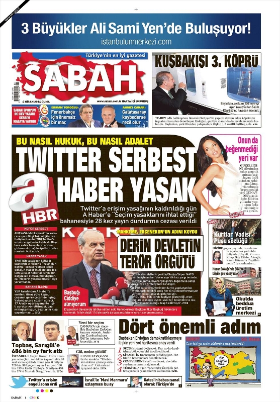 BUGÜNKÜ GAZETE MANŞETLERİ (4 NİSAN 2014 CUMA)