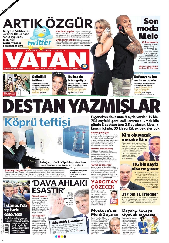 BUGÜNKÜ GAZETE MANŞETLERİ (4 NİSAN 2014 CUMA) 12
