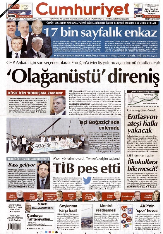 BUGÜNKÜ GAZETE MANŞETLERİ (4 NİSAN 2014 CUMA) 15