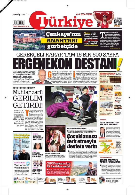BUGÜNKÜ GAZETE MANŞETLERİ (4 NİSAN 2014 CUMA)