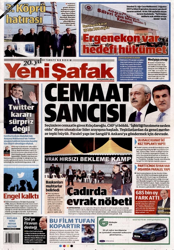 BUGÜNKÜ GAZETE MANŞETLERİ (4 NİSAN 2014 CUMA)