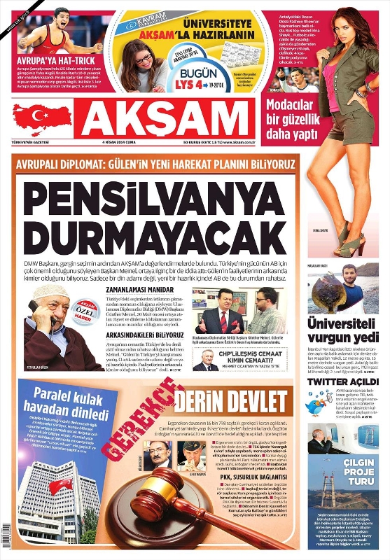 BUGÜNKÜ GAZETE MANŞETLERİ (4 NİSAN 2014 CUMA)