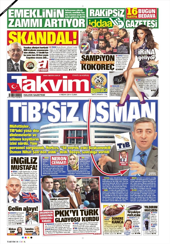 BUGÜNKÜ GAZETE MANŞETLERİ (4 NİSAN 2014 CUMA)