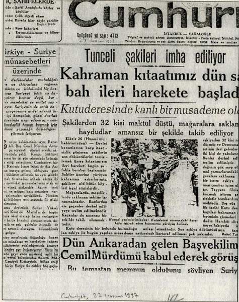 Dönemin Dersim manşetleri 10