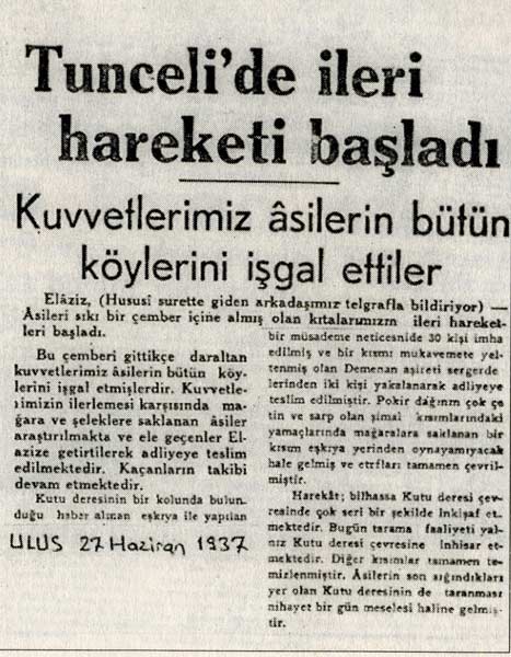 Dönemin Dersim manşetleri 14