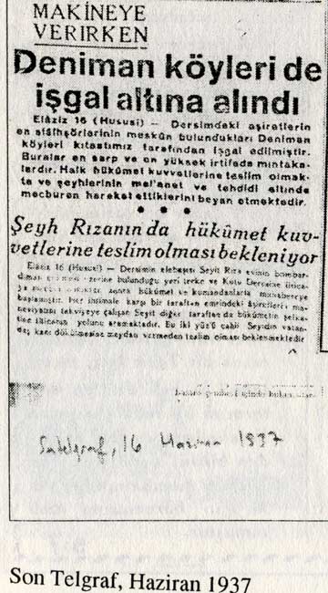 Dönemin Dersim manşetleri 16