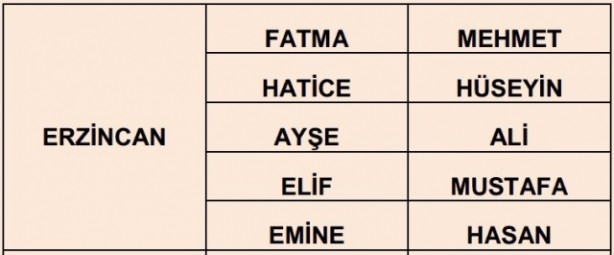 İşte illere göre en çok kullanılan isimler 1