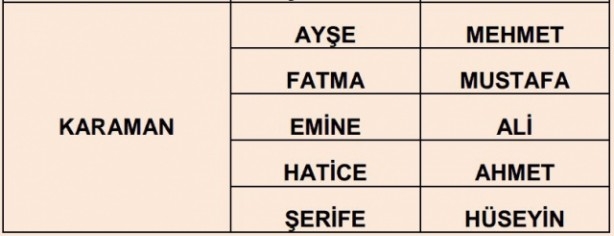 İşte illere göre en çok kullanılan isimler 14