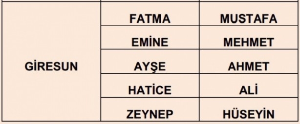 İşte illere göre en çok kullanılan isimler 15