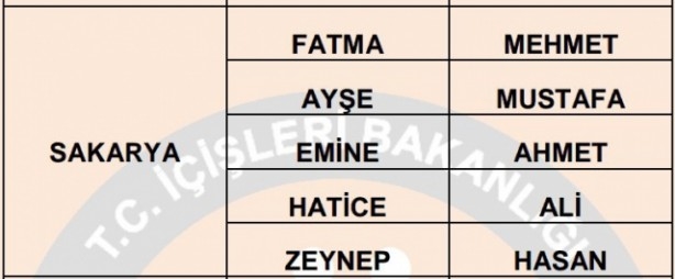 İşte illere göre en çok kullanılan isimler 16