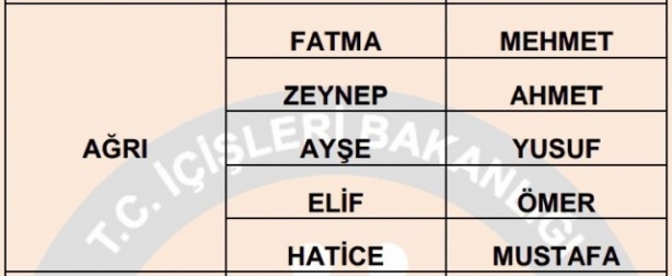 İşte illere göre en çok kullanılan isimler 17