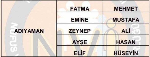 İşte illere göre en çok kullanılan isimler 2
