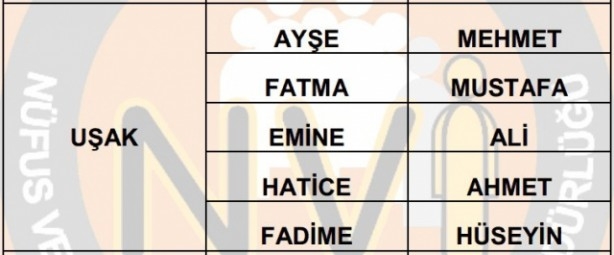 İşte illere göre en çok kullanılan isimler 21