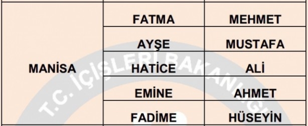 İşte illere göre en çok kullanılan isimler 31