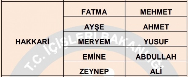 İşte illere göre en çok kullanılan isimler 32