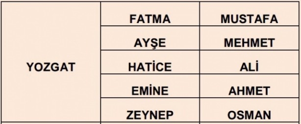 İşte illere göre en çok kullanılan isimler 36