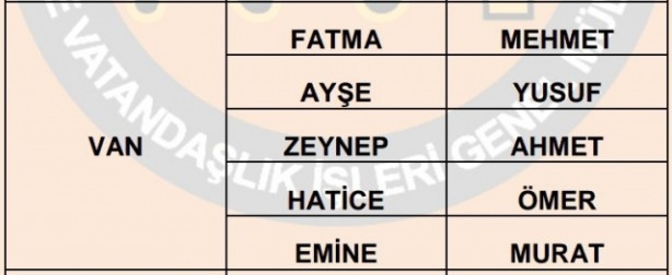İşte illere göre en çok kullanılan isimler 38