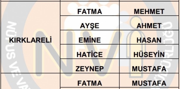 İşte illere göre en çok kullanılan isimler 40