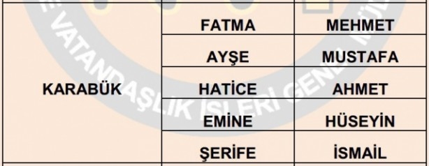 İşte illere göre en çok kullanılan isimler 43