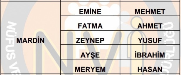 İşte illere göre en çok kullanılan isimler 53