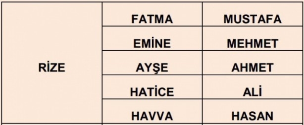 İşte illere göre en çok kullanılan isimler 55