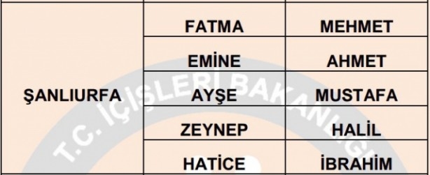 İşte illere göre en çok kullanılan isimler 57