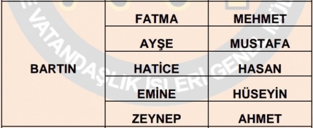 İşte illere göre en çok kullanılan isimler 62