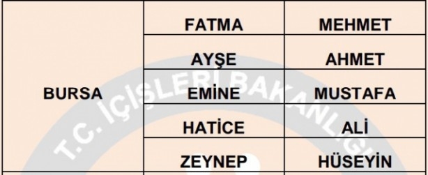 İşte illere göre en çok kullanılan isimler 64