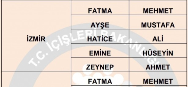 İşte illere göre en çok kullanılan isimler 65