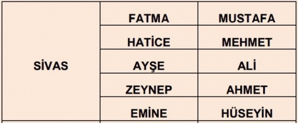 İşte illere göre en çok kullanılan isimler 68