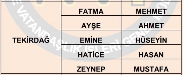 İşte illere göre en çok kullanılan isimler 69