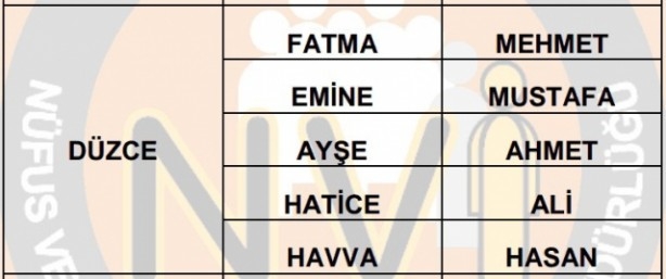 İşte illere göre en çok kullanılan isimler 71