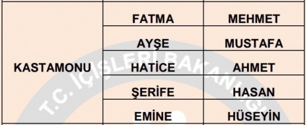 İşte illere göre en çok kullanılan isimler 73