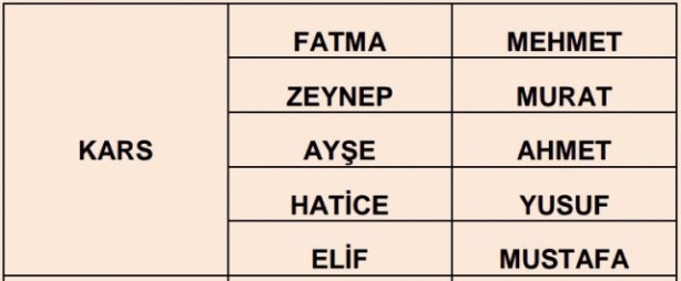 İşte illere göre en çok kullanılan isimler 8