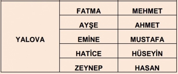 İşte illere göre en çok kullanılan isimler 9