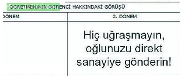 Öğretmenlerin komik karne yorumları