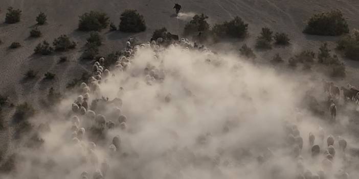 Konya'dan film sahnesi gibi görüntüler! Toz bulutunun içinden çıktılar
