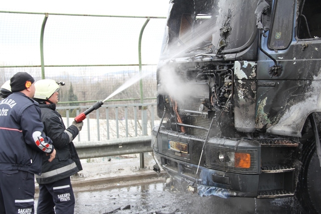 Kömür yüklü kamyon alev aldı 4