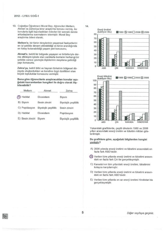 2012 LYS 3 Coğrafya soruları ve cevapları 6