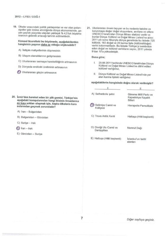 2012 LYS 3 Coğrafya soruları ve cevapları 8