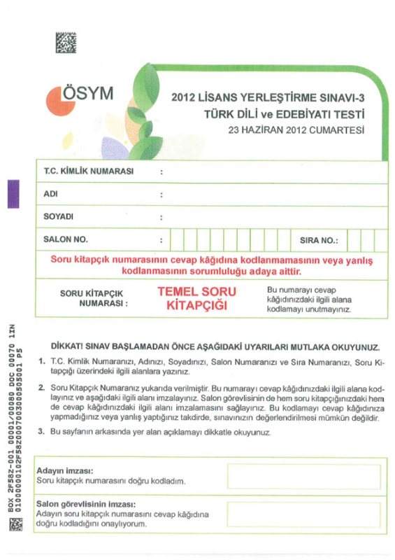 2012 LYS 3 Edebiyat soruları ve cevapları 1